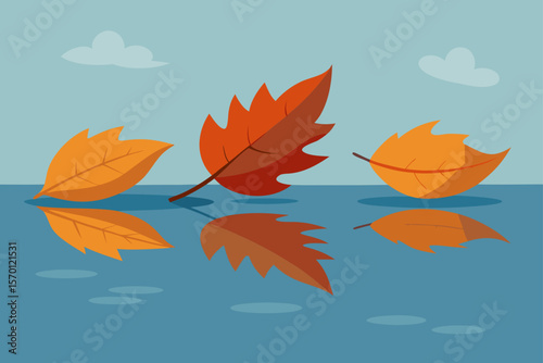 Autumn Leaves Floating on Still Water