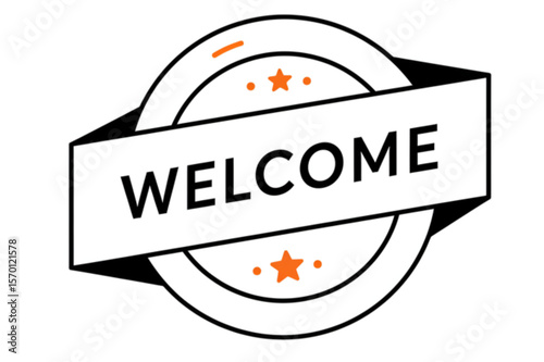 Minimalist welcome graphic featuring a ribbon banner design with star details perfect for greetings and message overlays.
