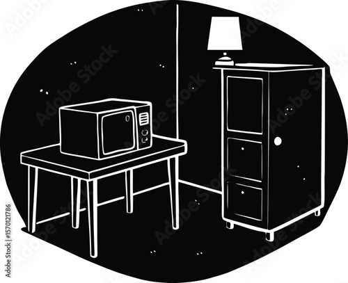 Breakroom with Microwave Silhouette | Office Kitchen Area Silhouette