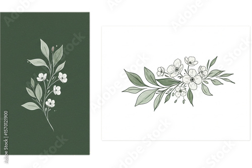 Elegant floral arrangement featuring delicate white flowers and serene green leaves, ideal for spring themes and botanical designs.