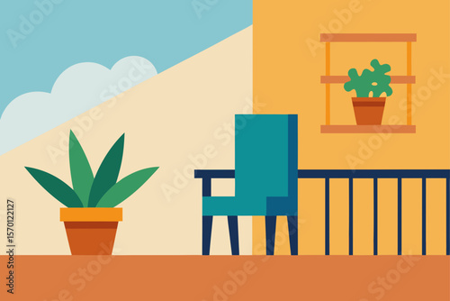 Balcony with Chair and Potted Plants