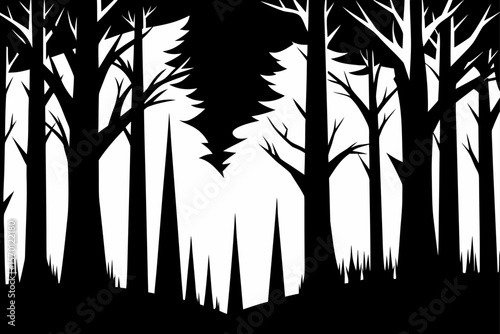 Forest Silhouette in Black and White Contrast