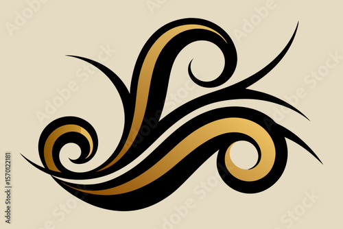 Elegant Black and Gold Line Swirl Art