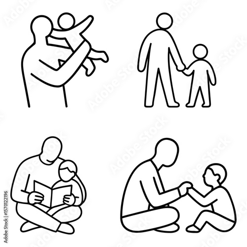 Father and Son Outline Icon Set - Parenting, Love, Bonding, and Care