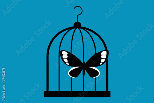 Butterfly Escaping Cage Symbolizing Freedom