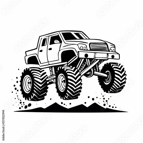 Speeding Monster Truck Soars Over Obstacles in an Action-Packed Off-Road Vector image.
