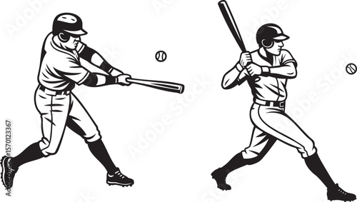 Baseball Pitcher and Batter Action Silhouette