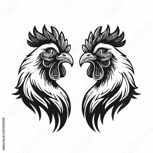 Two Roosters Facing Each Other Ready for a Duel Captured in a Dynamic Vector Illustration