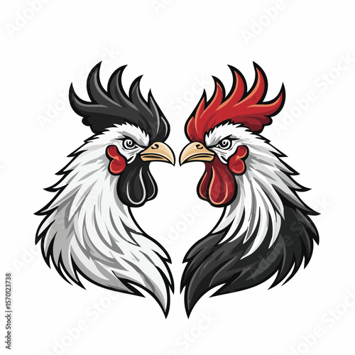 Two Roosters Facing Each Other Ready for a Duel Captured in a Dynamic Vector Illustration