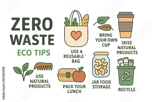 Eco-friendly web banner featuring zero waste and lifestyle elements infographic with eco tips