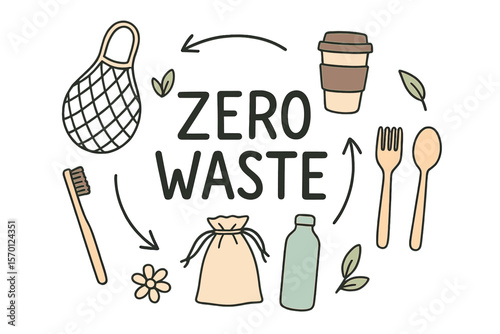 Illustration of zero waste concept, created as a hand drawn vector