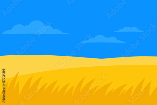 Golden Field Under Blue Sky Oil Painting Style