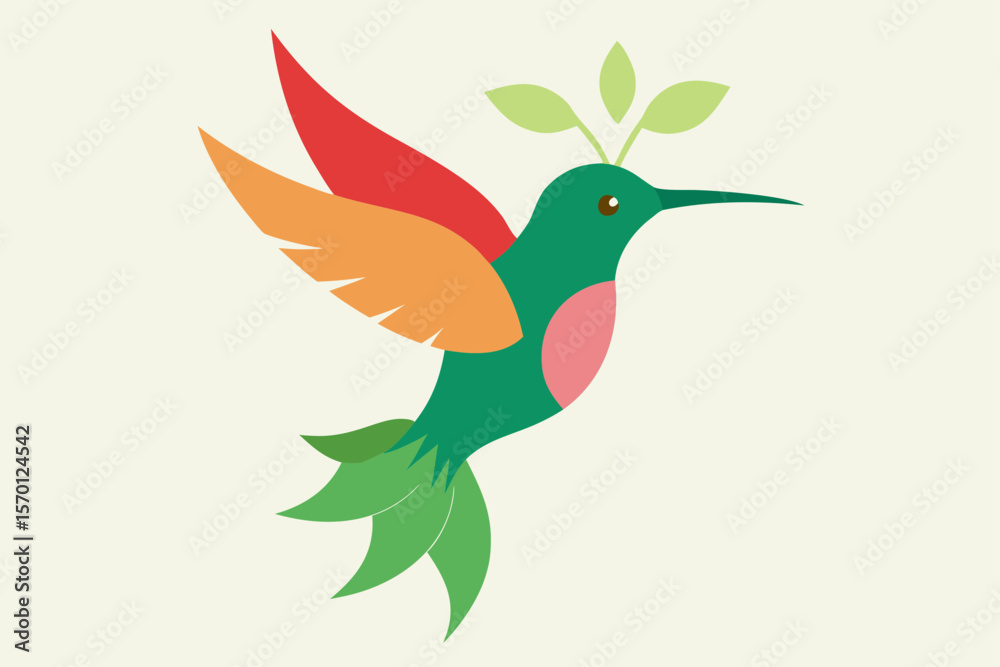 Obraz premium Watercolor Hummingbird Near Delicate Flower