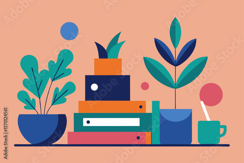 Cozy Corner with Plants, Books, and Calm Decor