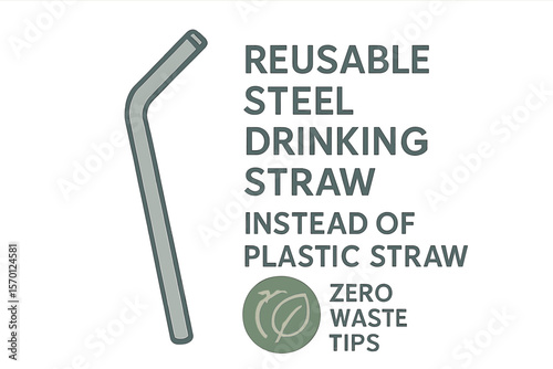 Embracing an eco-friendly lifestyle with a reusable steel drinking straw as a replacement for traditional plastic straws to achieve zero waste