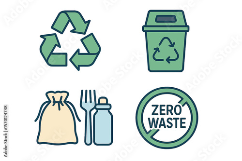 Vector illustration of a recycle and zero waste concept icon set on a white background
