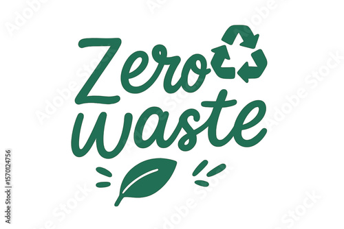 Vector handwritten illustration of zero waste text hand lettering sign representing ecology concept, recycle, reuse, reduce vegan lifestyle, designed to print on bag