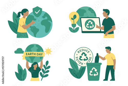 Environmental activism abstract concept vector illustration set featuring resources protection, zero waste technology, Earth Day, saving the planet, climate change, and the reuse, reduce, recycling