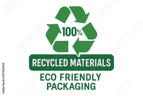 Eco friendly packaging vector symbol, 100% recycled materials label
