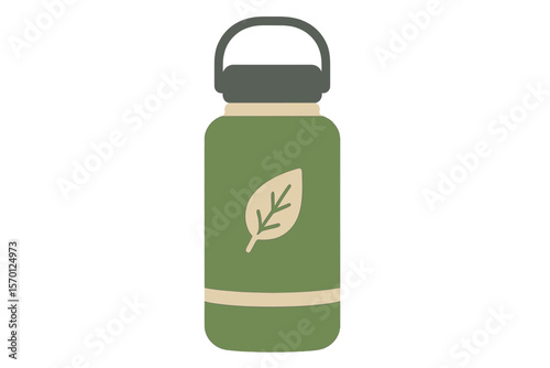 A vector flat illustration of a vacuum thermo tumbler flask featuring a cap and handle, depicting a durable and reusable water bottle isolated on a white background, embodying an eco-friendly and