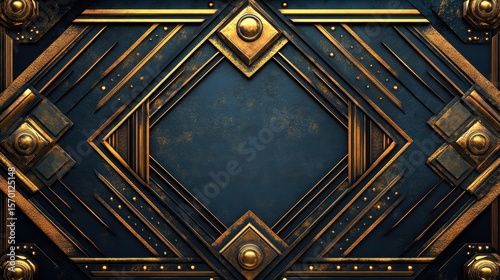 Geometric diamond shapes in black and gold layers creating a luxury background with glitter particles