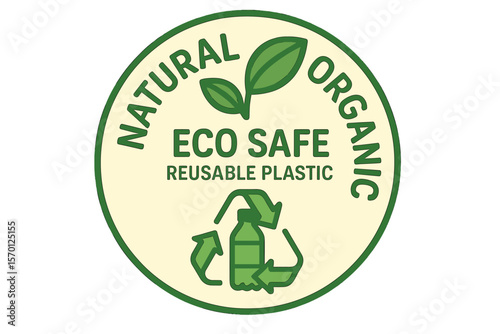 Eco-friendly logo, badge, or icon representing natural and organic items, featuring a reusable plastic sign with an eco-safe design
