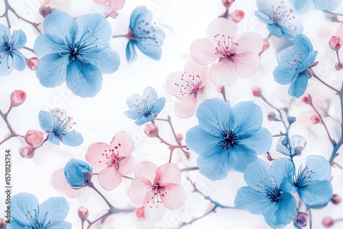 Captivating field filled with numerous blue flowers and scattered white blossoms creating a floral texture during the daytime