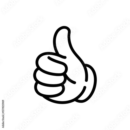 Cartoon hand giving thumbs up in strong agreement a simple line drawing on a clean white background