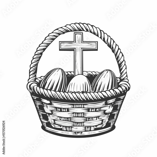 easter basket with cross and eggs clip art preview