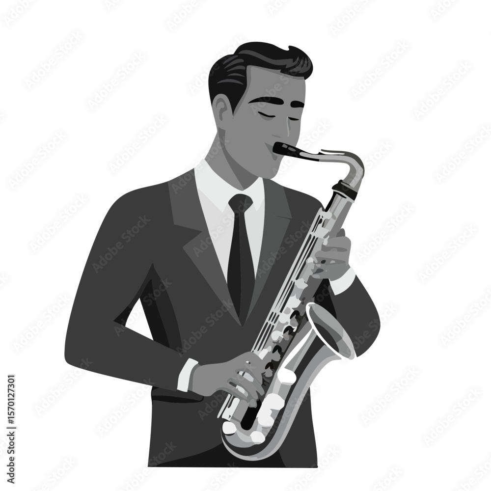 Naklejka premium Man playing saxophone instrument vector image on white background.
