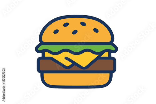 This icon depicts a mouthwatering burger complete with a patty, cheese, and lettuce, ideal for symbolizing fast food