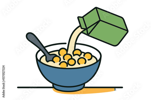 A single-line drawing of a cereal bowl represents a nutritious breakfast idea featuring milk