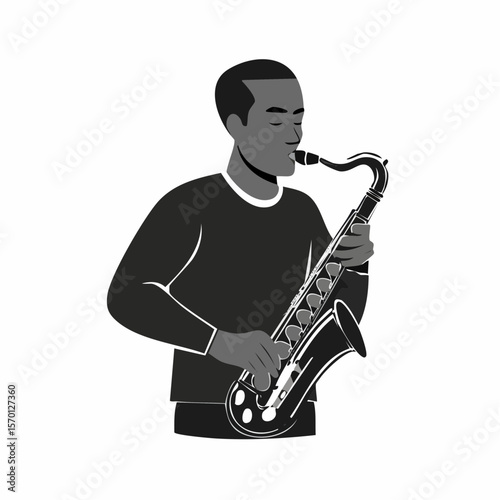 Man playing saxophone in a stylized illustration vector image on white background.