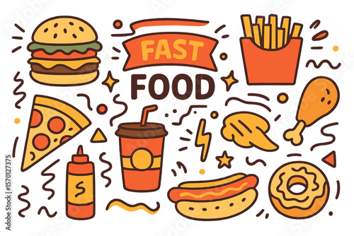 Vector illustration of a fast food line art doodle used as a decoration element in clipart