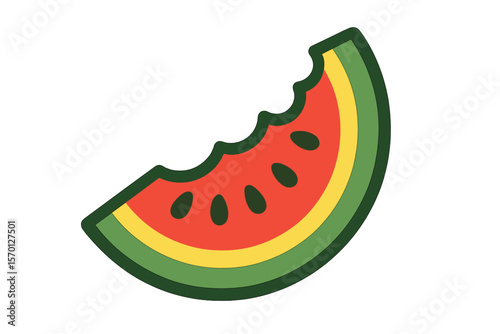 Watermelon icon featuring a bite taken out of it set against a background with melon vector food slice cartoon fruit