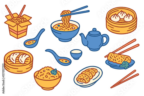 Collection of chinese cuisine vector hand drawn outline sketch artwork