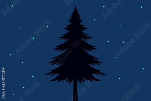 Night Sky Pine Tree Silhouette with Stars