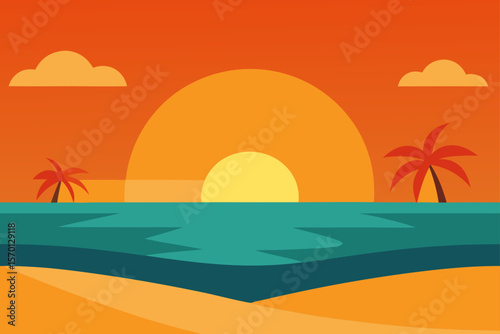 Golden Light Sunset on Summer Beach