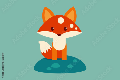 Tiny Fox Under Mushroom Fairy Tale Style