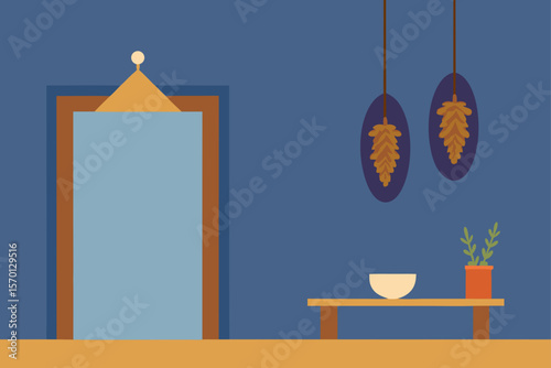 Vintage Mirror and Hanging Herbs in Bedroom