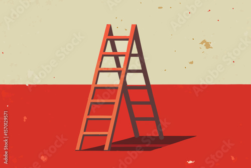 Wooden Ladder Leaning on Textured Wall