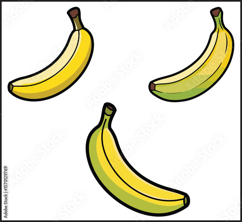 Banana Fruit Icons Set - Vector Collection of Yellow Tropical Fruit Illustrations