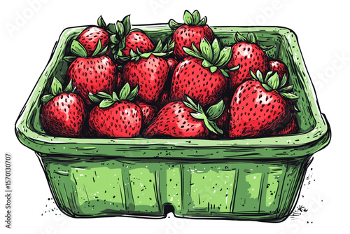 Freshly Handpicked Strawberries in a Green Basket