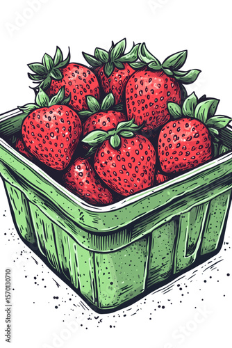 Freshly Handpicked Strawberries in a Green Basket