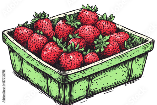 Freshly Handpicked Strawberries in a Green Basket