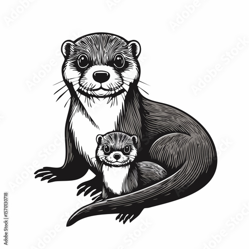 Otter Family vector. Otter Family Stock Illustration on white background.