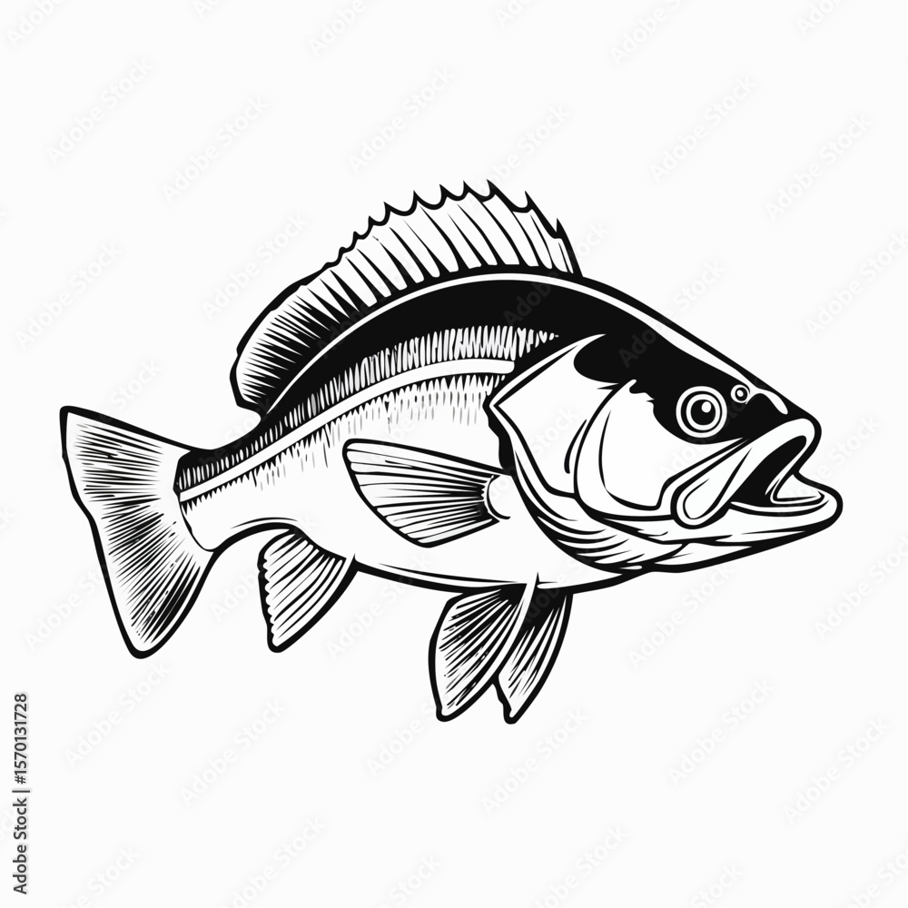 Fototapeta premium Angler Fish Vector. Black and white Angler Fish Vector Illustration.