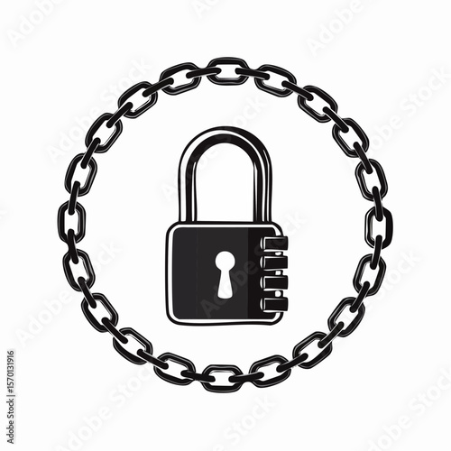 Padlock And Chain Image vector. Black and white Padlock And Chain Image isolated on white background.