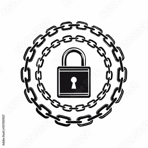 Padlock And Chain Image vector. Black and white Padlock And Chain Image isolated on white background.