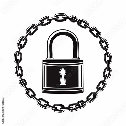 Padlock And Chain Image vector. Black and white Padlock And Chain Image isolated on white background.